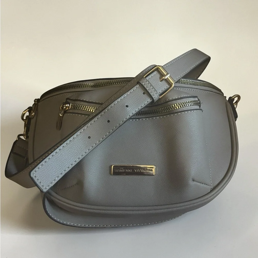 Adrienne Vittadini Grey Crossbody Belt‎ Bag with Gold Hardware